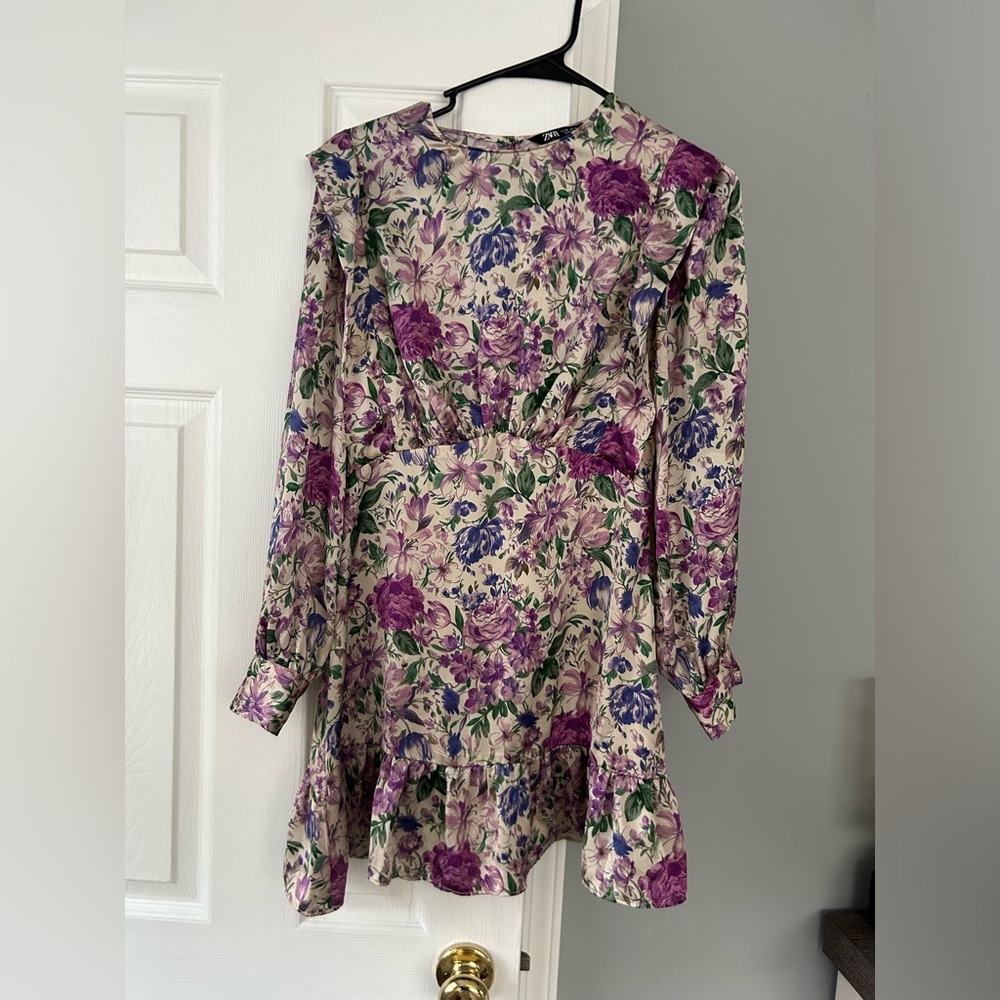 Zara Purple and Green Floral Dress